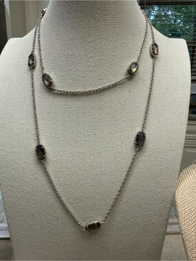 Kendra Scott Kellie Long Necklace Silver Tone Black Mother of pearl